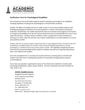 Verification Form for Psychological Disabilities