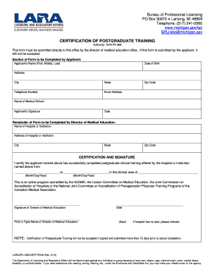 Michigan Certification of Postgraduate Training