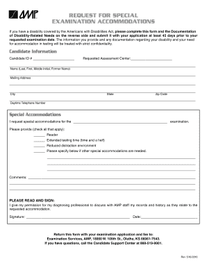 Request for Special Examination Accommodations