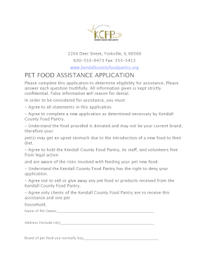 Fillable Online Kendallcountyfoodpantry Pet Food Assistance