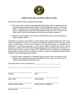 Assistance Dog License Application