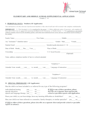 Elementary and Middle School Supplemental Application