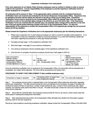 Experience bVerification Formb Instructions Prior work experience for bb - atlanta k12 ga