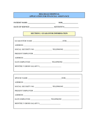 Hillsdale Hospital Financial Assistance Application
