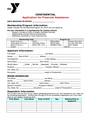YMCA Financial Assistance Application