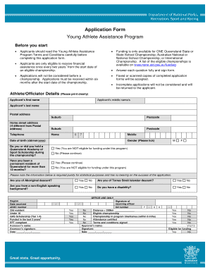 Young Athlete Assistance Program Application Form