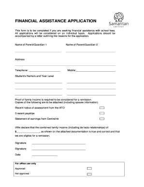 Financial Assistance Application for School Fees