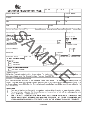 Vehicle Service Contract Registration
