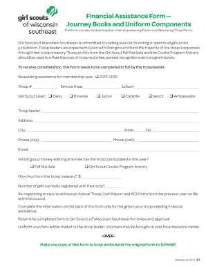 Girl Scouts Financial Assistance Form
