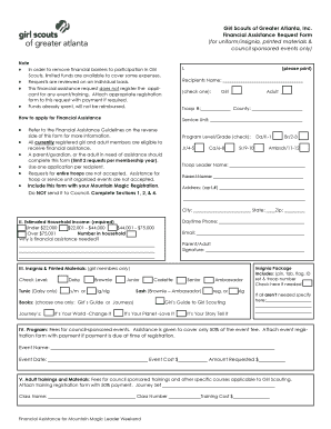 Girl Scouts Financial Assistance Request Form