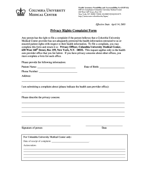 HIPAA Privacy Rights Complaint Form