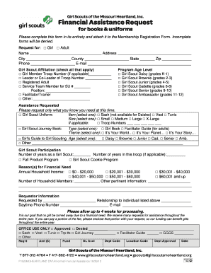 Girl Scouts Financial Assistance Request