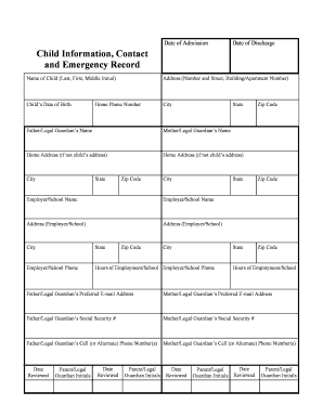 Child Contact and Emergency Record Form