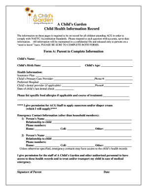 Child Health Information Record Form