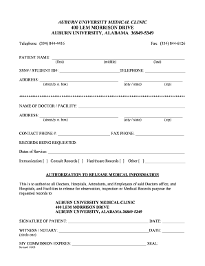 Auburn University Medical Records Release Form
