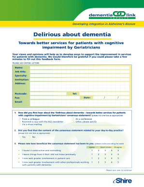 Delirious about Dementia Feedback Form