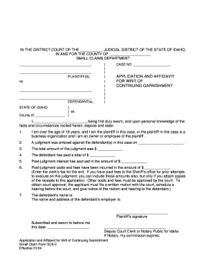 Application and Affidavit for Writ of Continuing Garnishment