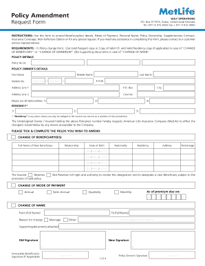 Policy Amendment Request Form