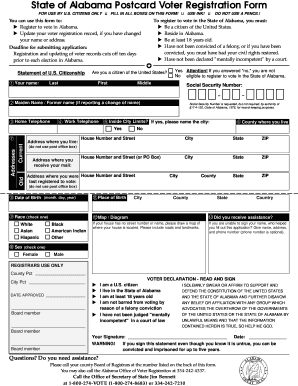 Alabama Postcard Voter Registration Form