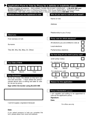UK Proxy Vote Application Form