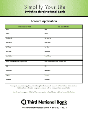 Third National Bank Account Application