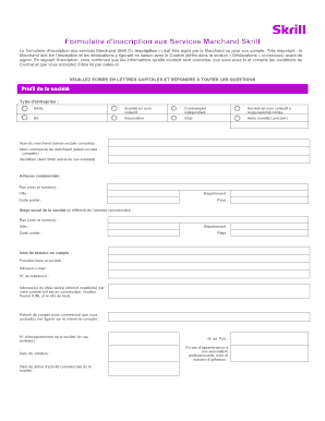 Formulaire d'inscription aux Services Marchand Skrill