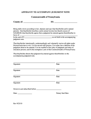 Affidavit to Accompany Judgment Note