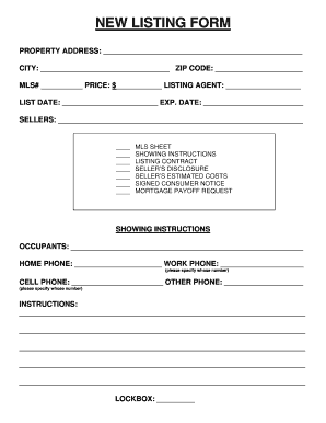 Real Estate New Listing Form