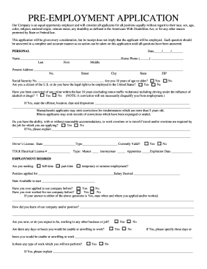 Pre-Employment Application Form