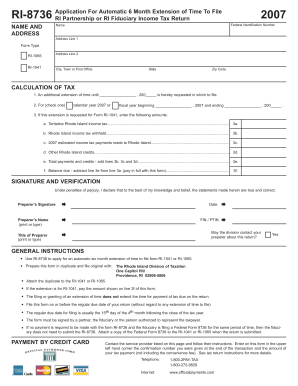 RI-8736 Application For Automatic 6 Month Extension of Time To File