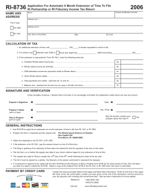 RI-8736 Application For Automatic 6 Month Extension of Time To File