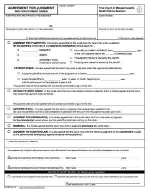 Massachusetts Small Claims Agreement for Judgment