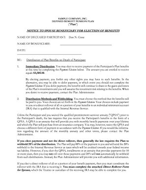Spouse Beneficiary Pension Benefit Election Form