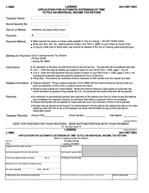 Lansing 2014 Tax Return Extension Application