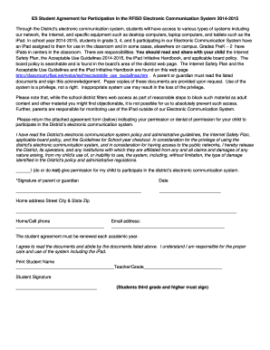 Student Agreement for Participation in Electronic Communication System