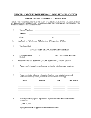 Professional Liability Insurance Application