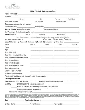 SRIM Private & Business Use Aircraft Insurance Form