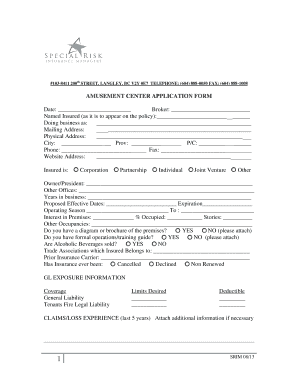 Amusement Center Insurance Application Form