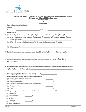 Directors and Officers Liability Insurance Application
