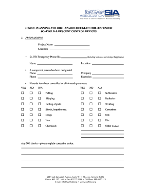 Rescue Planning and Job Hazard Checklist for Suspended Scaffold