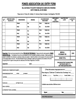 PONIES ASSOCIATION (UK) ENTRY FORM - poniesuk