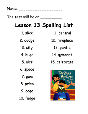 Lesson 13 Spelling Test Form