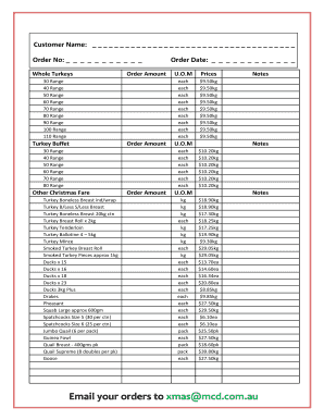 Christmas Turkey Order Form