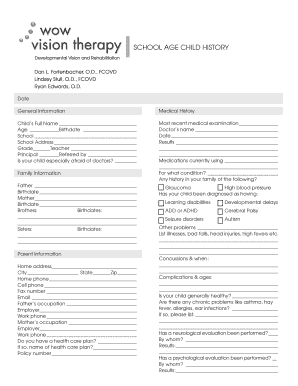 School Age Child History Form