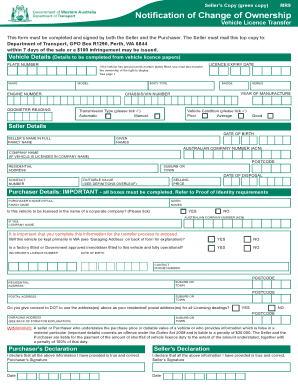 Western Australia Vehicle Licence Transfer Form MR9
