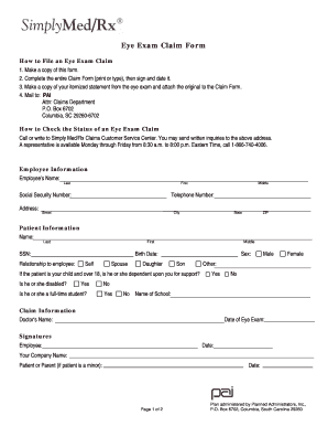 Eye Exam Claim Form