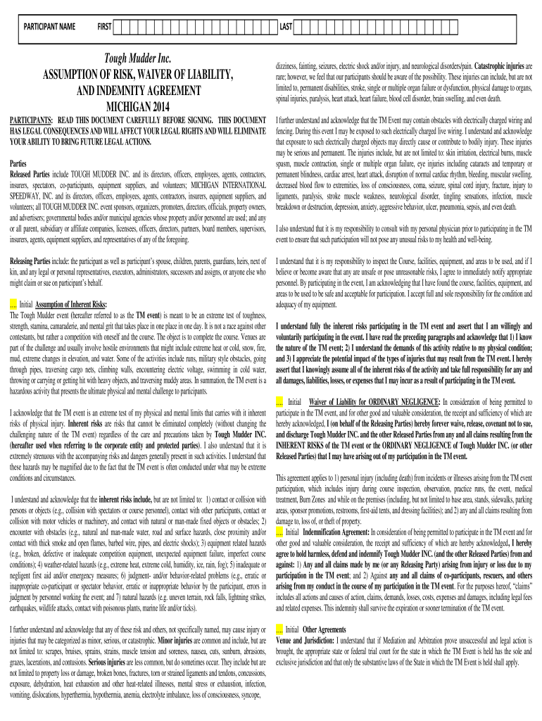tough mudder participant waiver 2019 Preview on Page 1