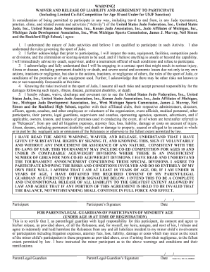 Judo Tournament Waiver and Release Form