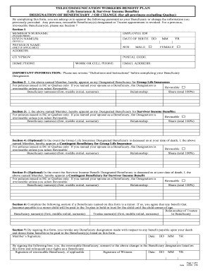 Telecommunication Workers Benefit Plan Beneficiary Designation Form