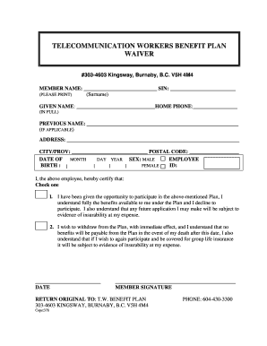 Telecommunication Workers Benefit Plan Waiver